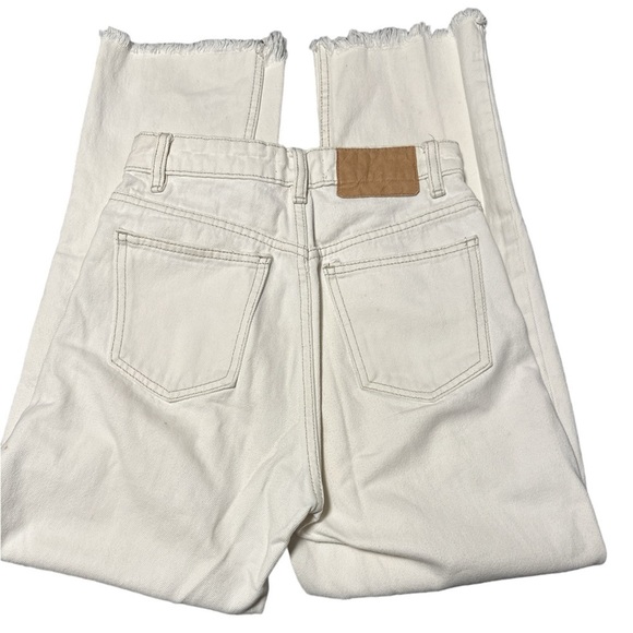 ZARA  High Waisted Button Fly Raw Hem Jeans - Ecru — Size 2 - Picture 3 of 4